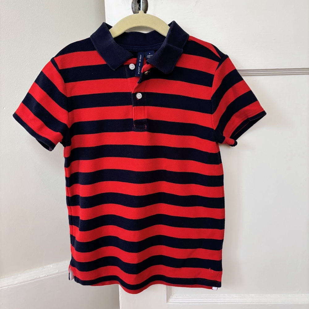 Striped Red and Black Kids Polo Shirt